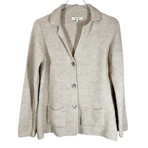 COCOGIO Women's Medium Oatmeal Textured Wool Blend Italian Sweater Cardigan